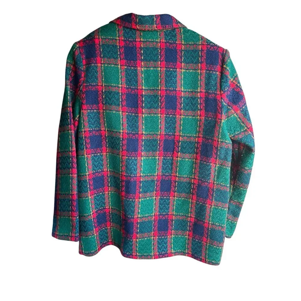 VTG Christmas Plaid Blazer & Vest Acrylic Knit G.W. Division Of Graff Size 10